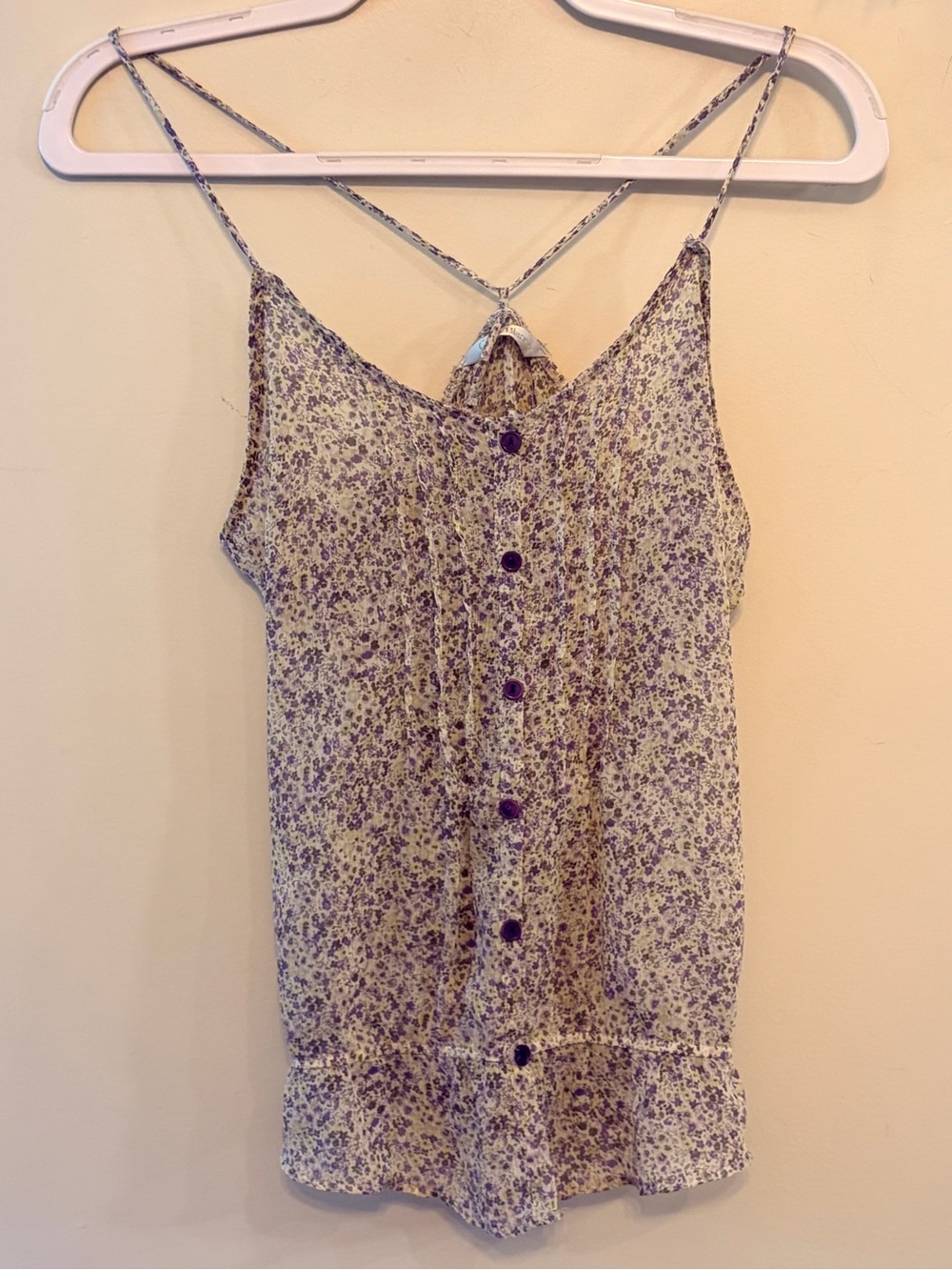 COSTA BLANCA Sheer Floral Chiffon Cami Top Boho Cottagecore Purple - Picture 2 of 7